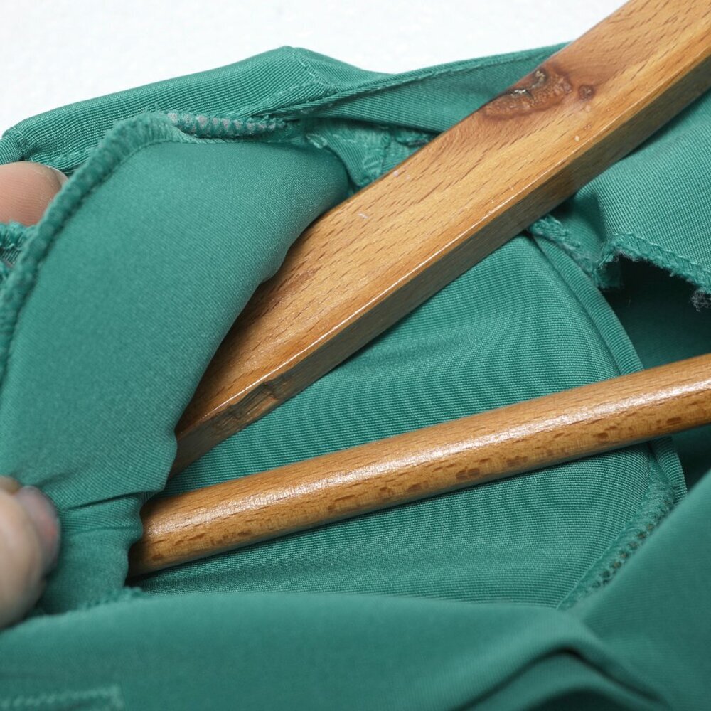 Vintage Joseph Ribkoff Green Pleated Midi Dress 80s Secretary Shoulder Pads - Picture 10 of 13